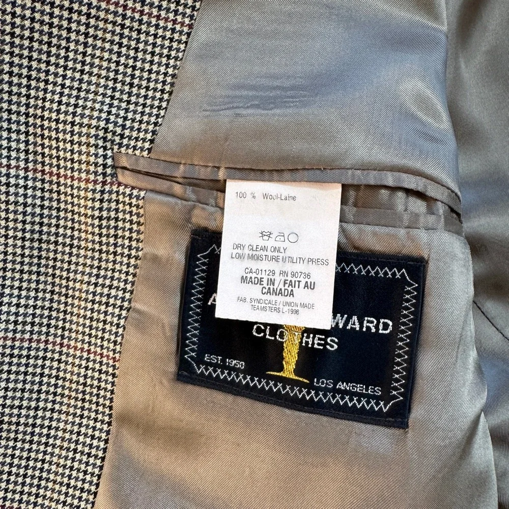 Lauren Ralph Lauren Mens Wool Houndstooth‎ 3-Button Blazer Sport Coat Gray 42R